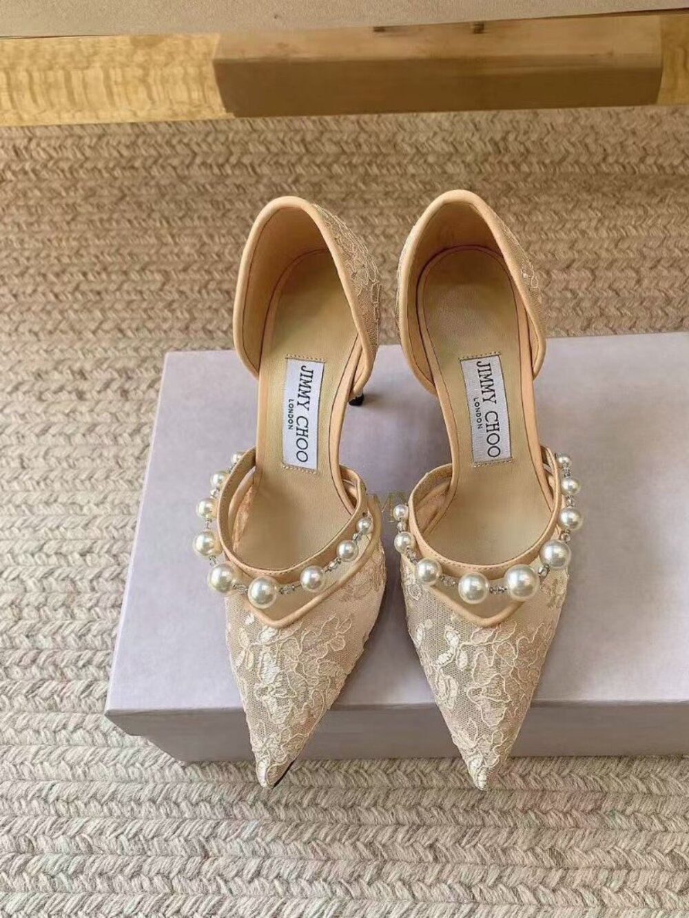 Jimmy Choo Nude Floral Lace d'Orsay Pumps